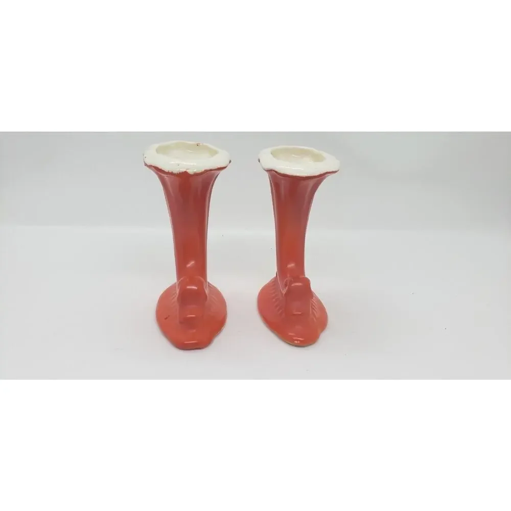 Vintage Set Of 2 Miniature Pottery Vase Vases Iconic Red Wing Style Orange Glaze